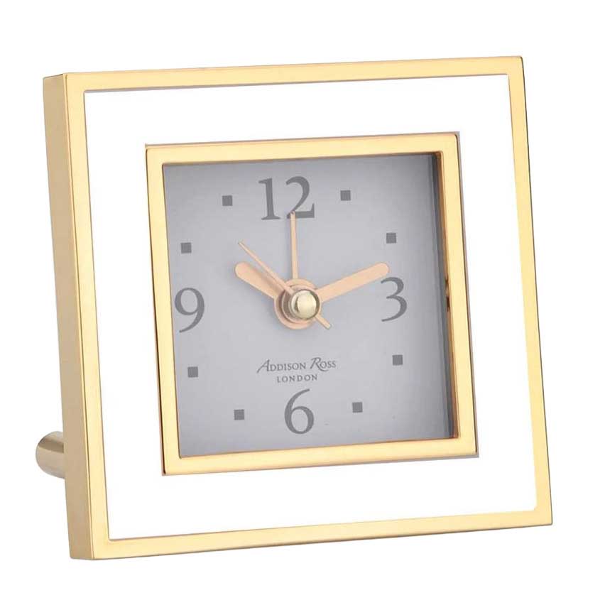 Addison Ross Square Clock White & Gold